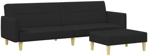vidaxl Schlafsofa 2-Sitzer mit Fußhocker, Schwarz, Stoff (100% Polyester), Holz, Kunststoff mit Holzoptik