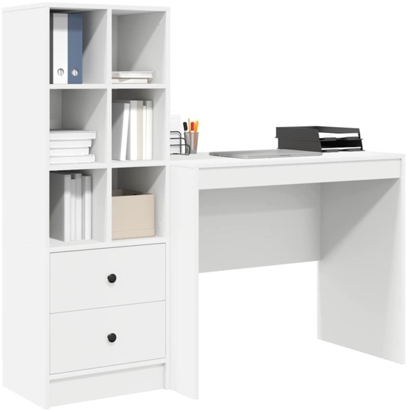 vidaXL Schreibtisch mit Stauraum mit Regal 2 pcs Weiß Holzwerkstoff 3337361 Bild 2