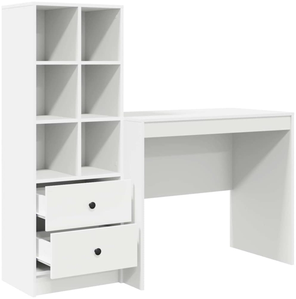 vidaXL Schreibtisch mit Stauraum mit Regal 2 pcs Weiß Holzwerkstoff 3337361 Bild 6