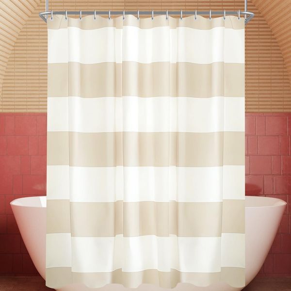 Duschvorhang 180x180cm Beige Streifen Antischimmel Wasserabweisend