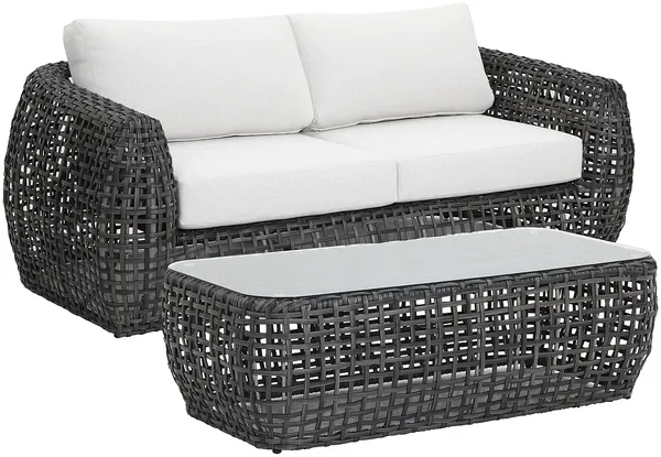 Vente-unique - VEYRO Gartensitzgruppe Harz Grau - B 99,5 cm x H 68 cm x L 198 cm
