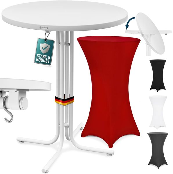 CASARIA® Stehtisch klappbar mit Husse 80cm Rund Bistrotisch Bordeaux-Rot