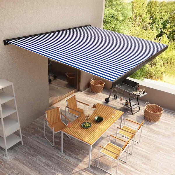 vidaXL Kassettenmarkise mit Motor 400x300 cm Blau und Weiß 3052689