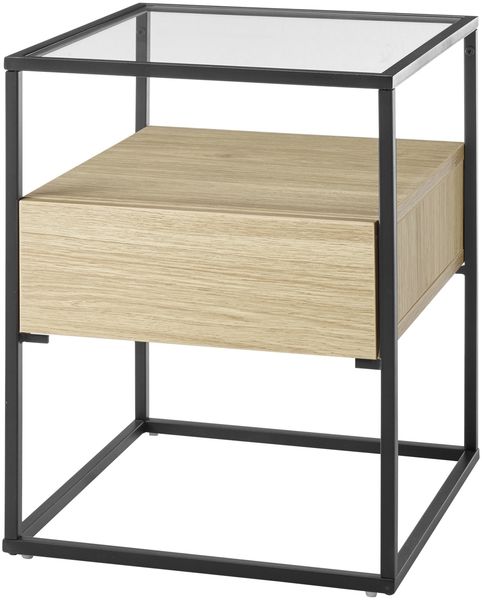 Beistelltisch >EVORA< 1 Schublade, Eiche Dekor, Holzwerkstoff / Metall - 43x54x43 (BxHxT)