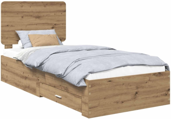vidaXL Bettrahmen mit Kopfteil Artisan-Eiche 90 x 190 cm Holzwerkstoff 3412845