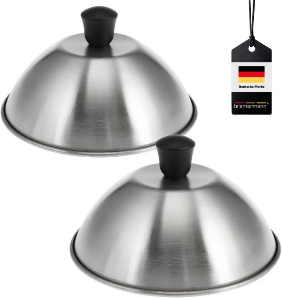 Burgerhauben-Set 2er // je 16 cm // Grillhaube Schmelzglocke Burger-Cover // Edelstahl