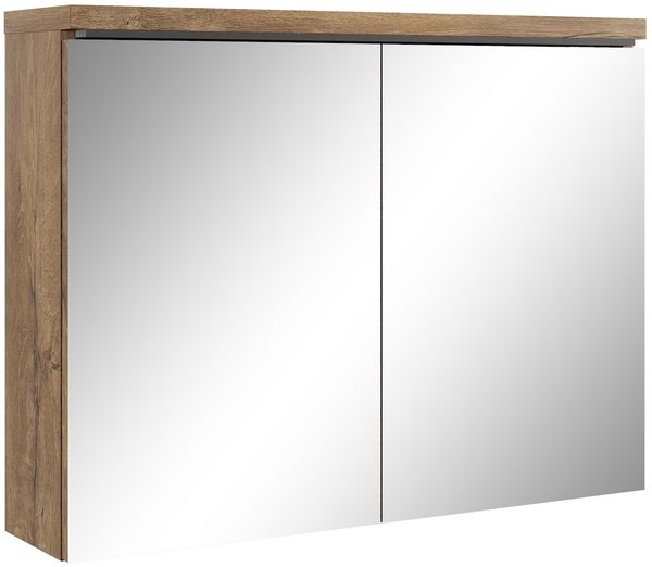Badplaats Spiegelschrank Paso 80 x 60 cm Braun Eiche - Badezimmerschrank mit Spiegel und 2 Türen