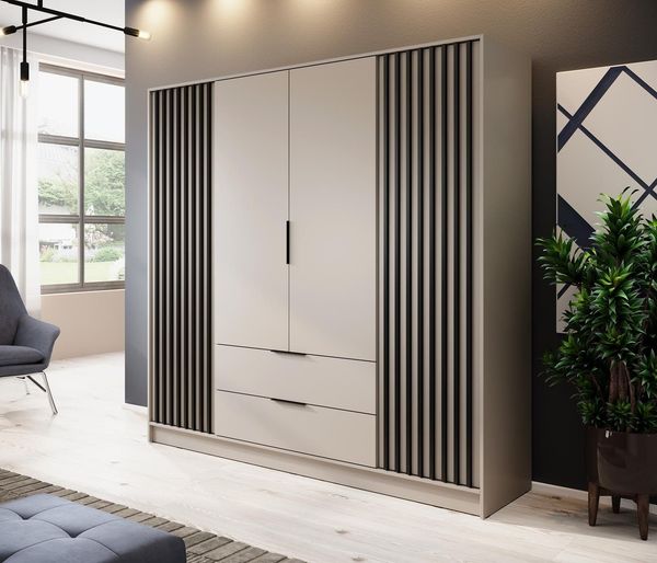 Compleo Kleiderschrank LISA Drehtürenschrank mit Lamellen, 4-türig Schrank, 200 cm