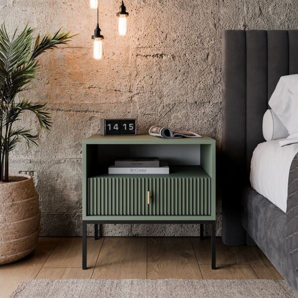 Lookway Nachttisch MIDNIGHT mit geriffelter Front auf Gestell, Breite 54 cm