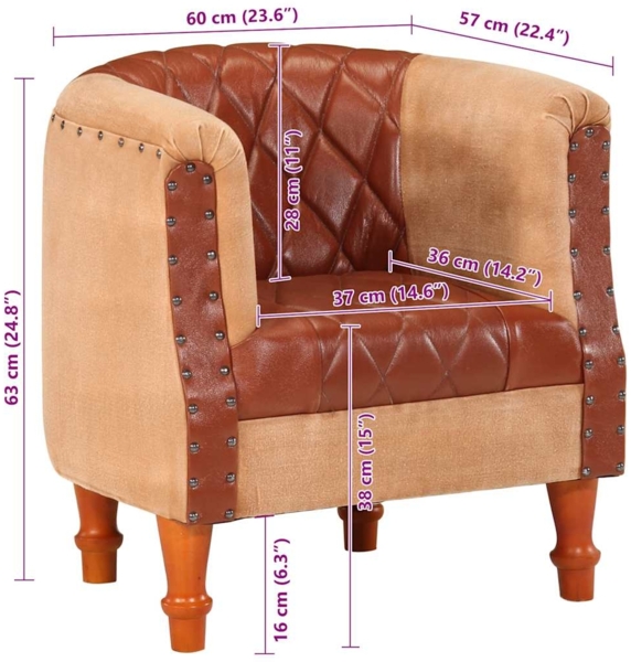 vidaXL Sessel Braun Echtleder und Massivholz Mango [320603] Bild 8