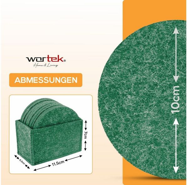 wortek Getränkeuntersetzer Filz-Untersetzer Rund für Gläser 10er Set + Box, Zubehör für Tisch & Gläser, Set, 10-tlg, waschbare Getränke Glasuntersetzer Gläser, Tischuntersetzer Filz 10 cm Bild 3