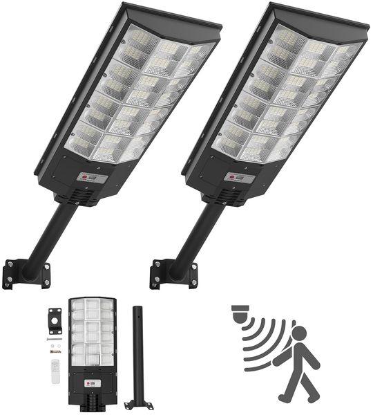 VEVOR Solar Straßenlaterne 450000LM, Straßenlampe 8000W, Solarleuchte mit Dämmerungssensor, LED-Flutlicht mit Bewegungsmelder, IP67 wasserdichte Außenbeleuchtung, für Einfahrt & Hof, 2er-Pack