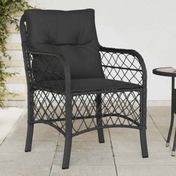 vidaXL Gartenstühle mit Kissen 2 Stk. Schwarz Poly Rattan 365153