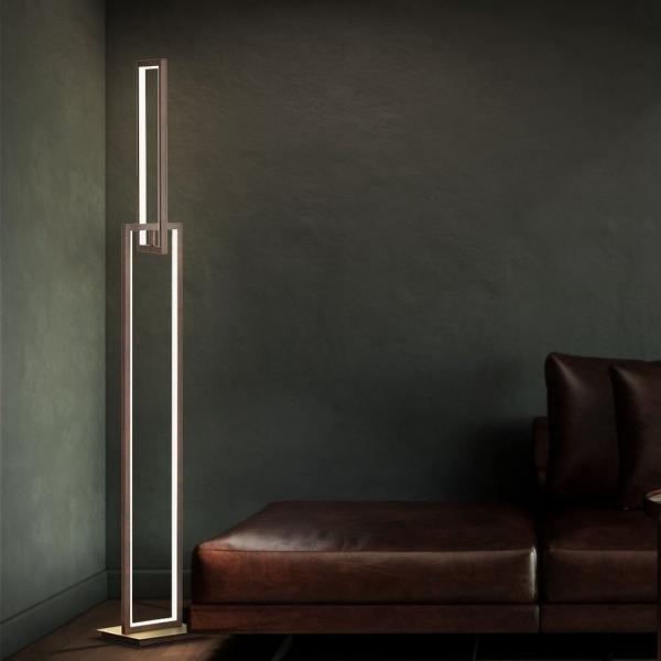 LED Stehleuchte, Metall, rostfarben, eckig, H 146 cm