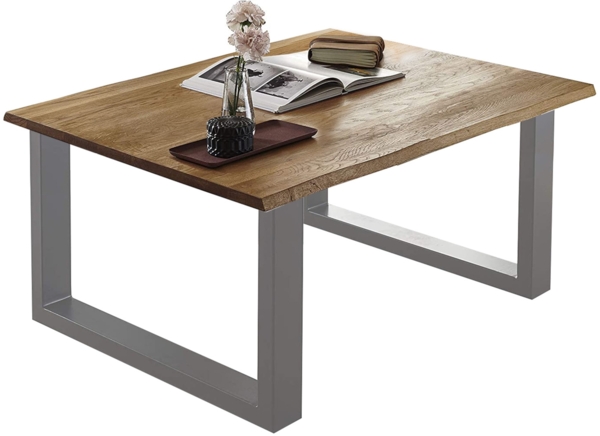 Couchtisch Baumkante 80x80 cm Wildeiche silber grau SESSA 73485931