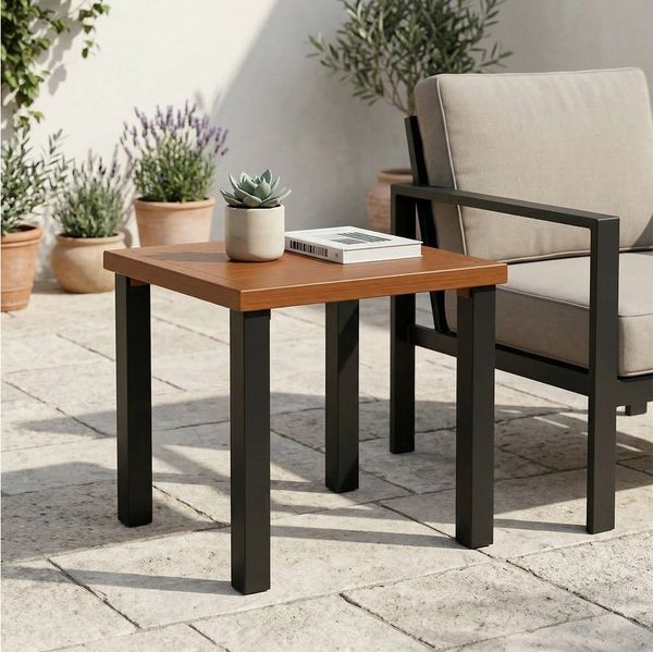 Tribesigns Beistelltisch Balkontisch, Outdoor Gartentisch mit Tischplatte in Holzoptik