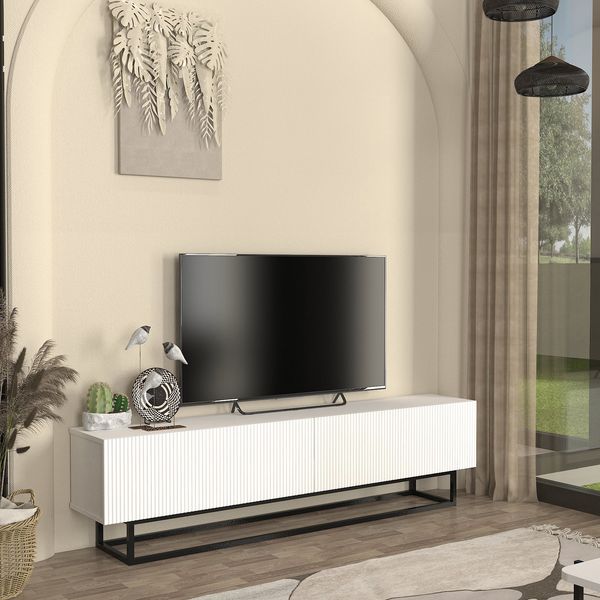 TV-Lowboard Verpsboga kurzes Gestell 180x32x47 cm Weiß [en. casa]
