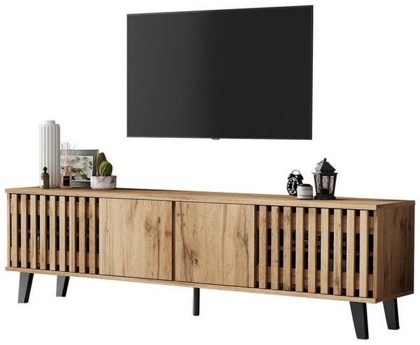 OKWISH Lowboard in Originalholzfarbe (TV-Ständer, TV-Konsolen-Entertainment-Center, 1 St, 8 separate Ablagefächer), passend für 70-Zoll-Fernseher Bild 4