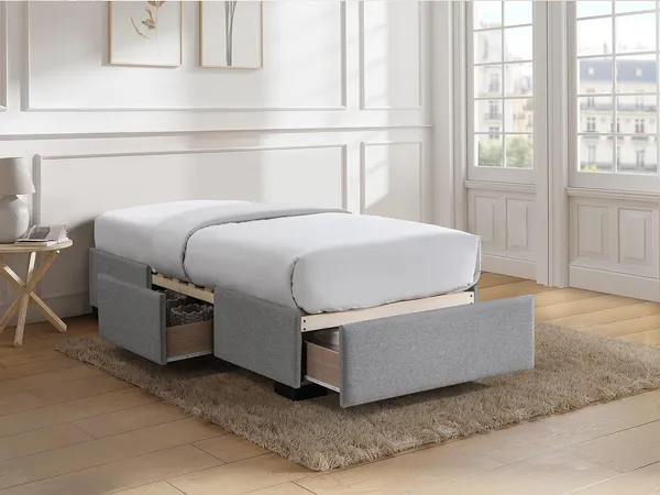 Vente-unique - KOLANE Lattenrost und Bettrahmen Stoff Grau - B 96 cm x H 37 cm x L 197 cm