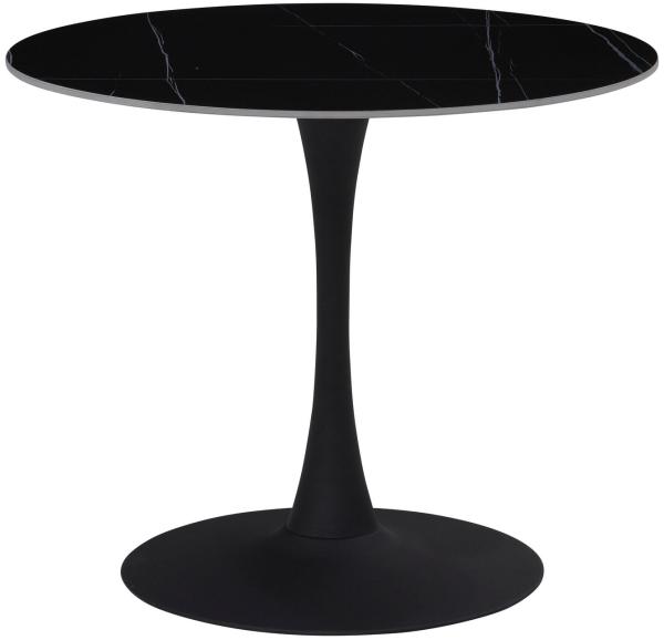 Hela Tische, Esstisch Rund Paola, Dekor Marmoroptik, Steinplatte-Sintered Stone 16mm Matt Schwarz, Maß Ø90x75 cm