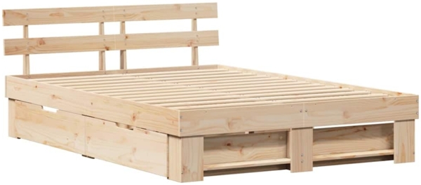 vidaXL Bettrahmen mit Kopfteil Braun 140 x 200 cm Massives Kiefernholz 3382274