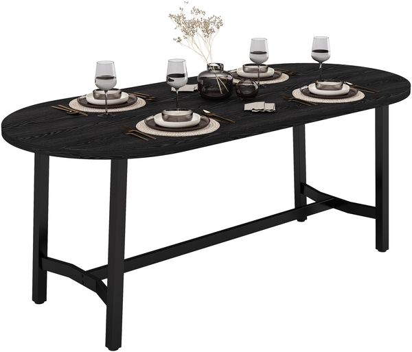 Merax Esstisch 180*80*75cm, geeignet für 6–8 Personen, Esstisch mit abgerundeten Ecken, Esstisch im einfachen Stil, Tischbeine aus Eisen, Schwarz Bild 9