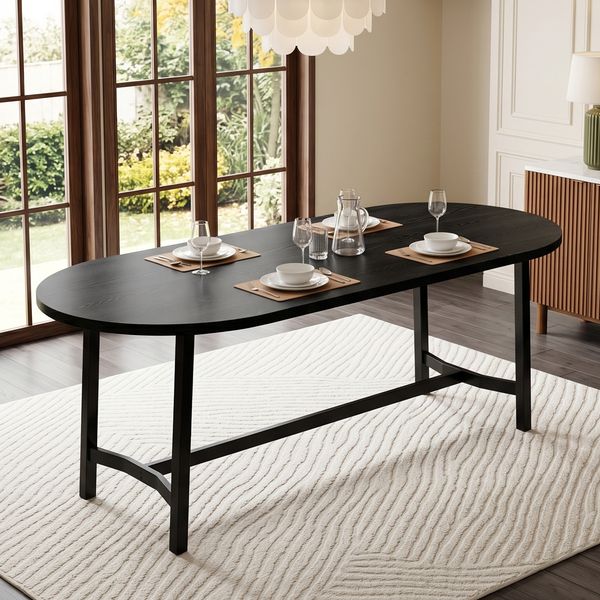 Merax Esstisch 180*80*75cm, geeignet für 6–8 Personen, Esstisch mit abgerundeten Ecken, Esstisch im einfachen Stil, Tischbeine aus Eisen, Schwarz