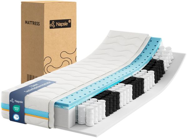 NAPSIE Taschenfederkernmatratze 80x200 cm 7-Zonen ergonomisch Matratze,Härtegrad H3,Mittelfest, 22 cm Höhe,Memoryschaum atmungsaktiv, Waschbarer Bezug,Oeko-TEX Standard 100 Zertifiziert