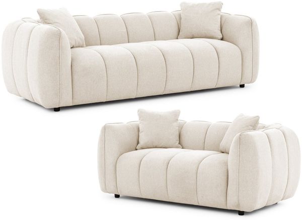 S-Style Möbel Polstergarnitur 3+2 Nubira in tief gesteppter Bubble-Optik aus Strukturstoff, mit modernem Design und Wellenfederung