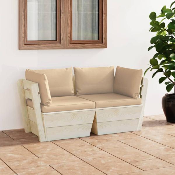 vidaXL Garten-Palettensofa 2-Sitzer mit Kissen Fichtenholz 3063387