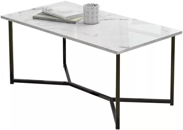 Merax Couchtisch, Marmor-Optik mit Metallrahmen, Beistelltisch, Sofatisch