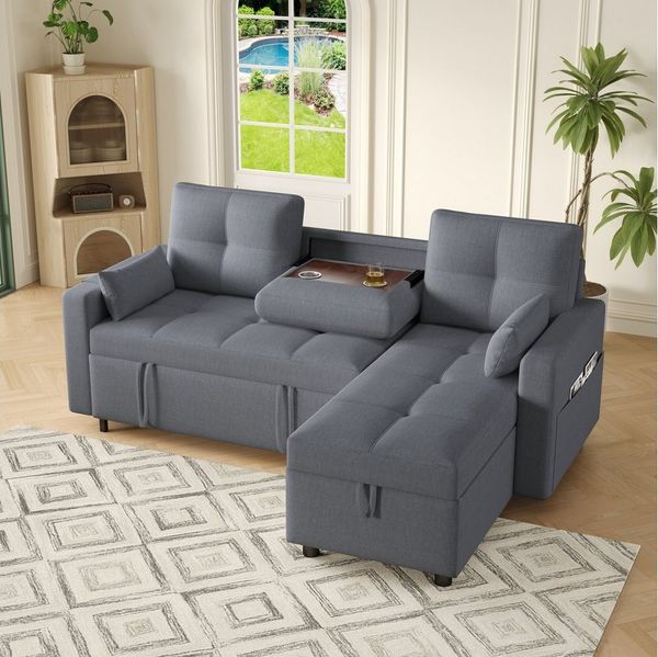 HAUSS SPOLE Schlafsofa mit Schlaffunktion Modernes L-Sofa mit Stauraum Ecksofa Wohnzimmersofa, Wohnzimmersofa, Polstersofa 1 Teile, mit herunterziehbarem Getränkehalter