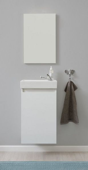 welltime Badmöbel-Set Oslo 2-teilig, Badezimmerschrank Gäste-WC Waschplatz Set, (Komplett-Set, 3-St), Waschtisch mit Waschbecken und Spiegel Breite 40cm, Gästewaschtisch