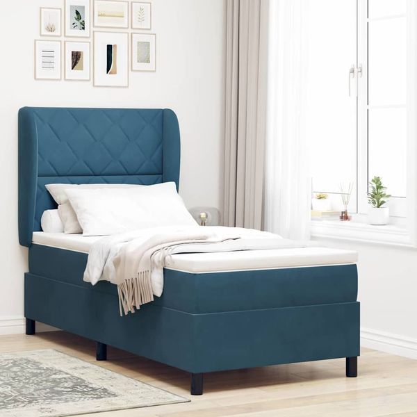 vidaXL Boxspringbett mit Matratze Dunkelblau 190 x 90 cm Samt 3340962
