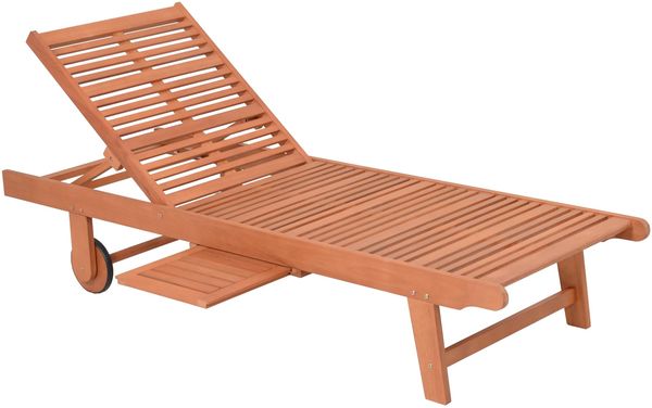 Sonnenliege SANO Verstellbar mit Auflage Braun Eukalyptus | Gartenliege mit Rollen Relaxliege Wetterfest Bild 9
