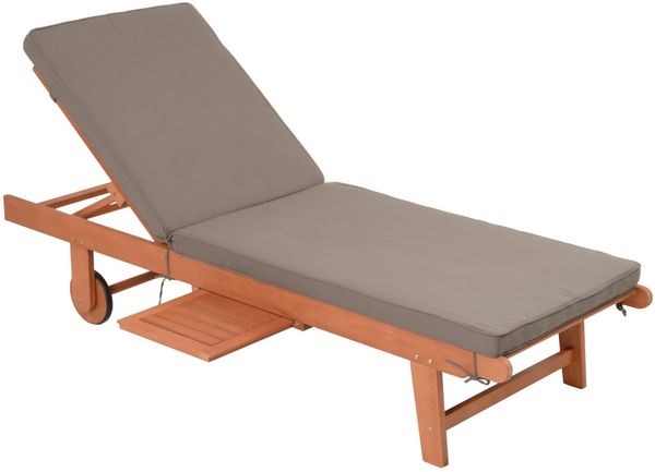 Sonnenliege SANO Verstellbar mit Auflage Braun Eukalyptus | Gartenliege mit Rollen Relaxliege Wetterfest
