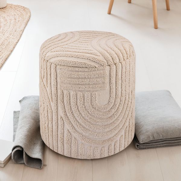 Dekohocker Stauraum Baumwolle Ø40×45cm abnehmbarer Deckel Beige Boho Design
