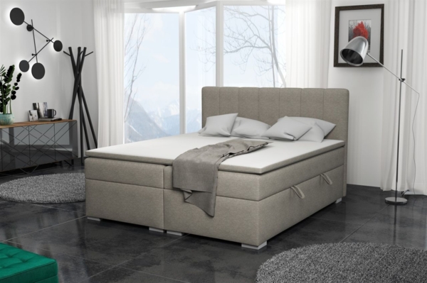 Boxspringbett Schlafzimmerbett LAURIN 160x200cm Stoff Aragon Cappuccino