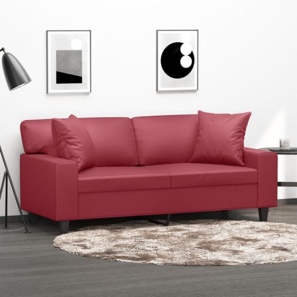 vidaXL 2-Sitzer-Sofa mit Zierkissen Weinrot 140 cm Kunstleder 3200869