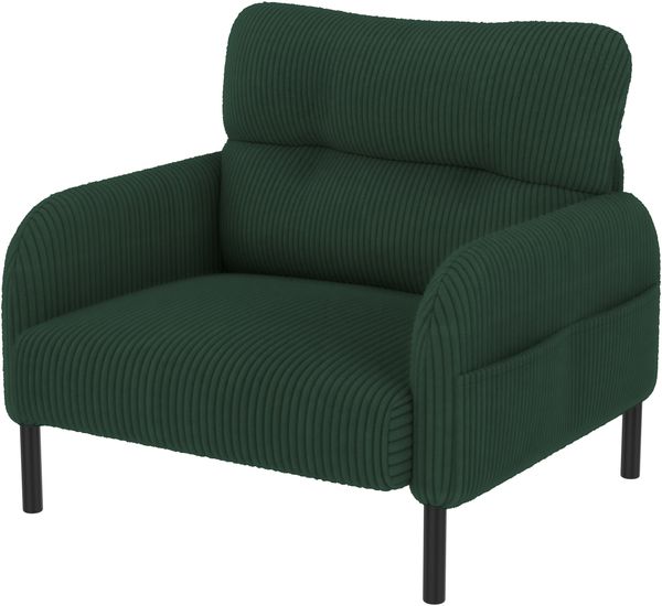 LVHOM Sessel mit Seitentaschen, Relaxsessel Cordstoff, Polstersessel Lehnstuhl Wohnzimmersessel mit Metallbeine, Grün