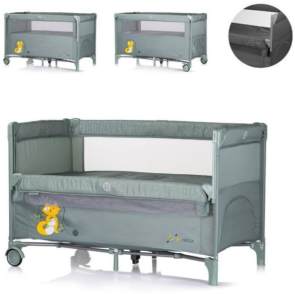 Chipolino Reisebett Relax 2 Ebenen, Vorderseite absenkbar, Seiteneingang, Tasche hellgrün