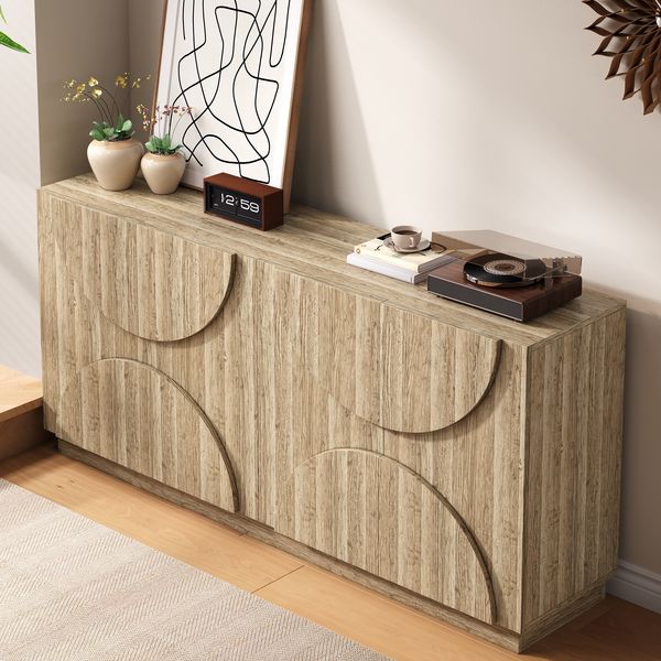 Sideboard 160 × 40 × 80 cm, Natural, mit Türen und verstellbaren Einlegeböden, Spanplatte, skandinavisch, Holz