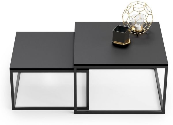 Home Collective Couchtisch Couchtisch 2er Set 42cm und 36cm hoch, Beistelltisch Loft Design, 2 in 1 Verschachtelung, kratzfeste Oberfläche, Wohnzimmer schwarz