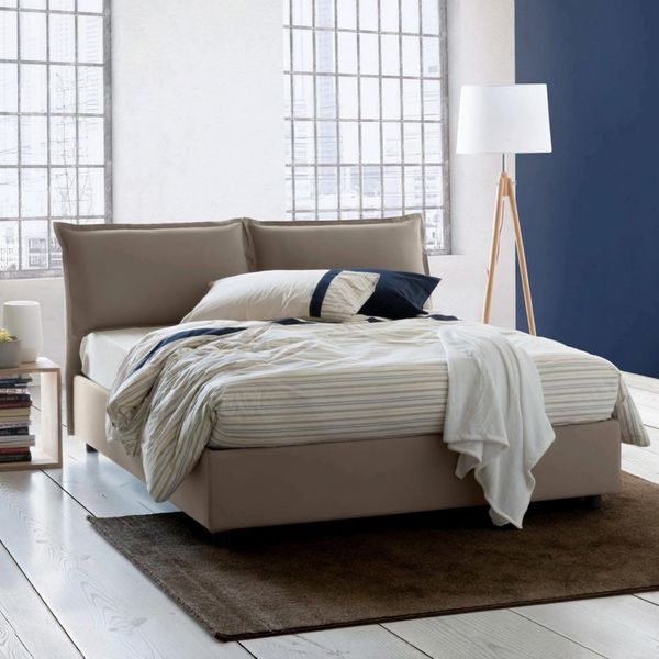 Talamo Italia - Doppelbett Denise, Bettkasten mit Stoffbezug, 100 % Made in Italy, Öffnung vorne, inklusive Matratze 160x190 cm, Taupe