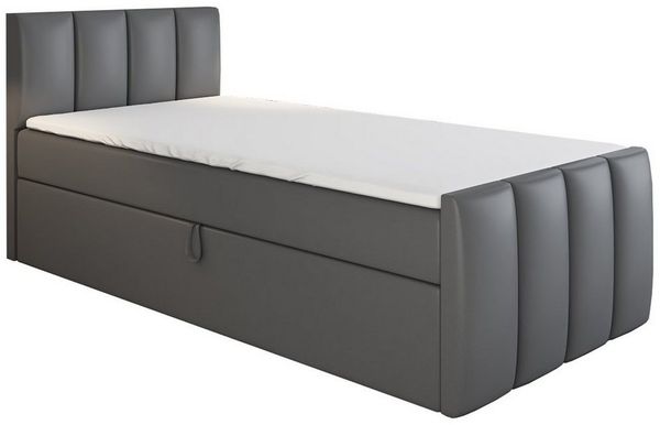A&J MöbelLand GmbH Boxspringbett Einzelbett FUNI mit Bettkasten, Topper und gepolstertem Kopfteil. (Boxspringbett mit Bettkasten und gepolstertem Kopfteil. Inclusive Topper !, TOP ANGEBOT), Länge 216 cm Höhe 106 cm