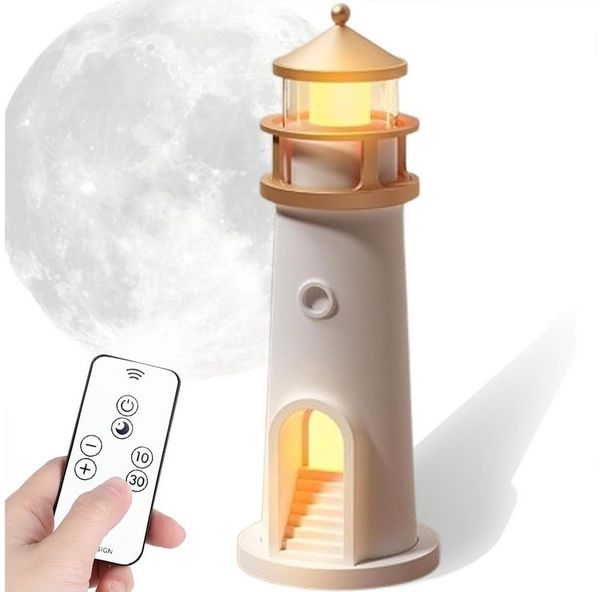 VIVIHEYDAY Nachtlicht Leuchtturm Deko,LED Leuchtturm Lampe, USB-Aufladung, Bluetooth- Modell, Mondlicht Projektor Lampe,LED Deko Lampe Mond, Leuchtfeuer mit Fernbedienung/Bluetooth, Nachtlicht für Schlafzi