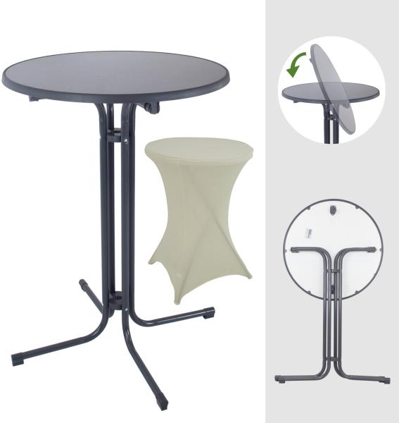 Set Stehtisch klappbar Ø 80 cm & Husse Tischdecke bügelfrei für Gastrotisch Partytisch Bistrotisch