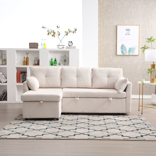 3-Sitzer Schlafsofa B 206 x T 108 x H 66-88 cm aus Cord mit Stauraum
