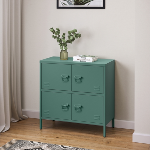 skølm 'Zandor' Metallkommode 2x2, dunkelgrün, Industrie-Design, mit 2 Fächern, 81x80x38 cm