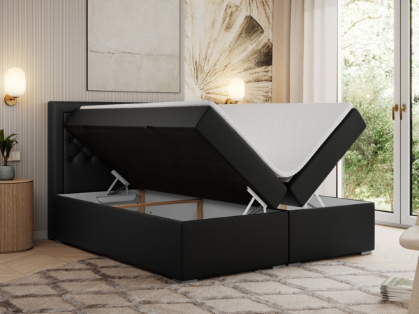 Boxspringbett, Modern Bett mit Multipocket-Matratze und zwei Bettkästen - JASIR - 120 x 200 cm - Schwarz Kunstleder - H3 Bild 2